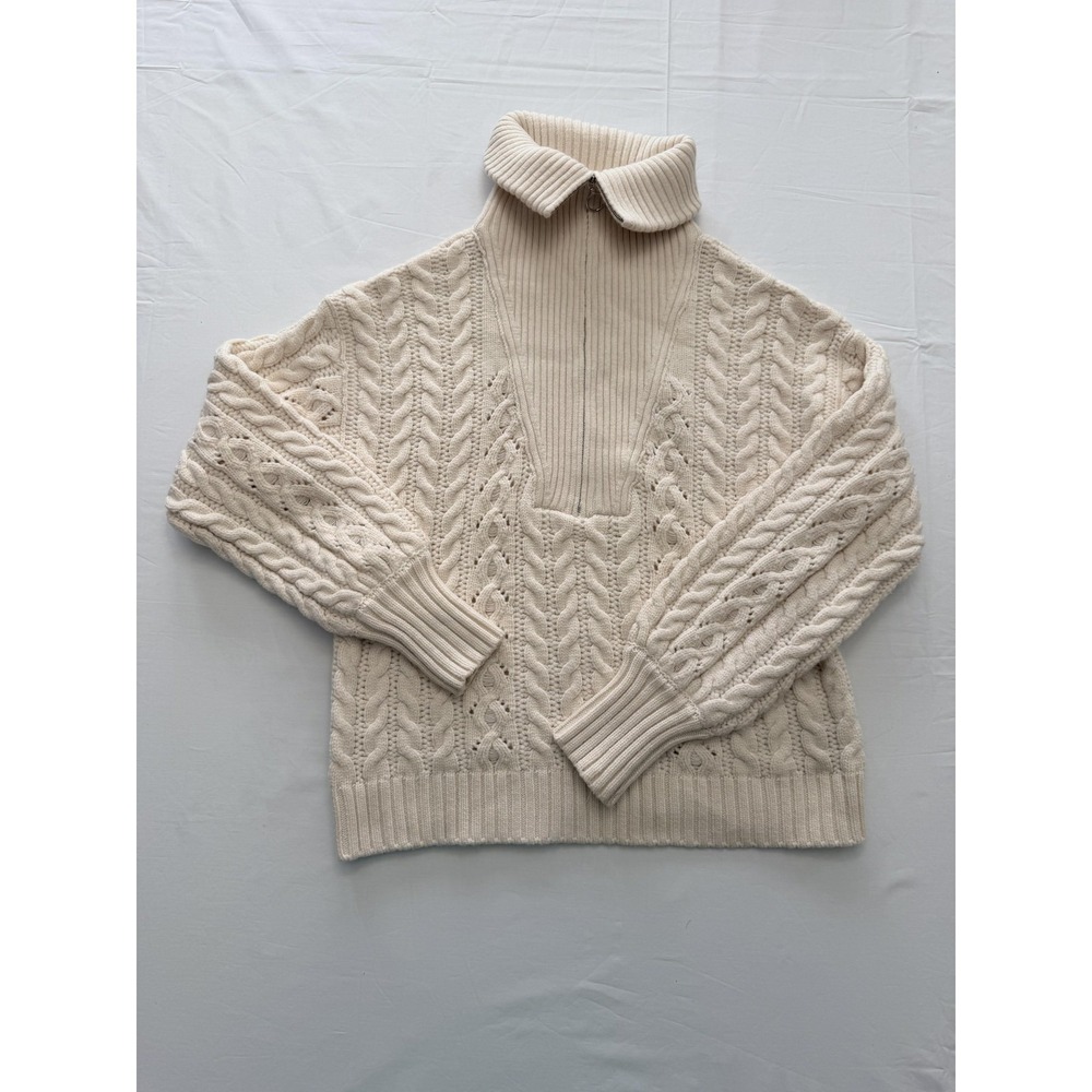 Industry Sweater Womens Medium White Cable Knit 1/4 Zip Turtleneck Pullover